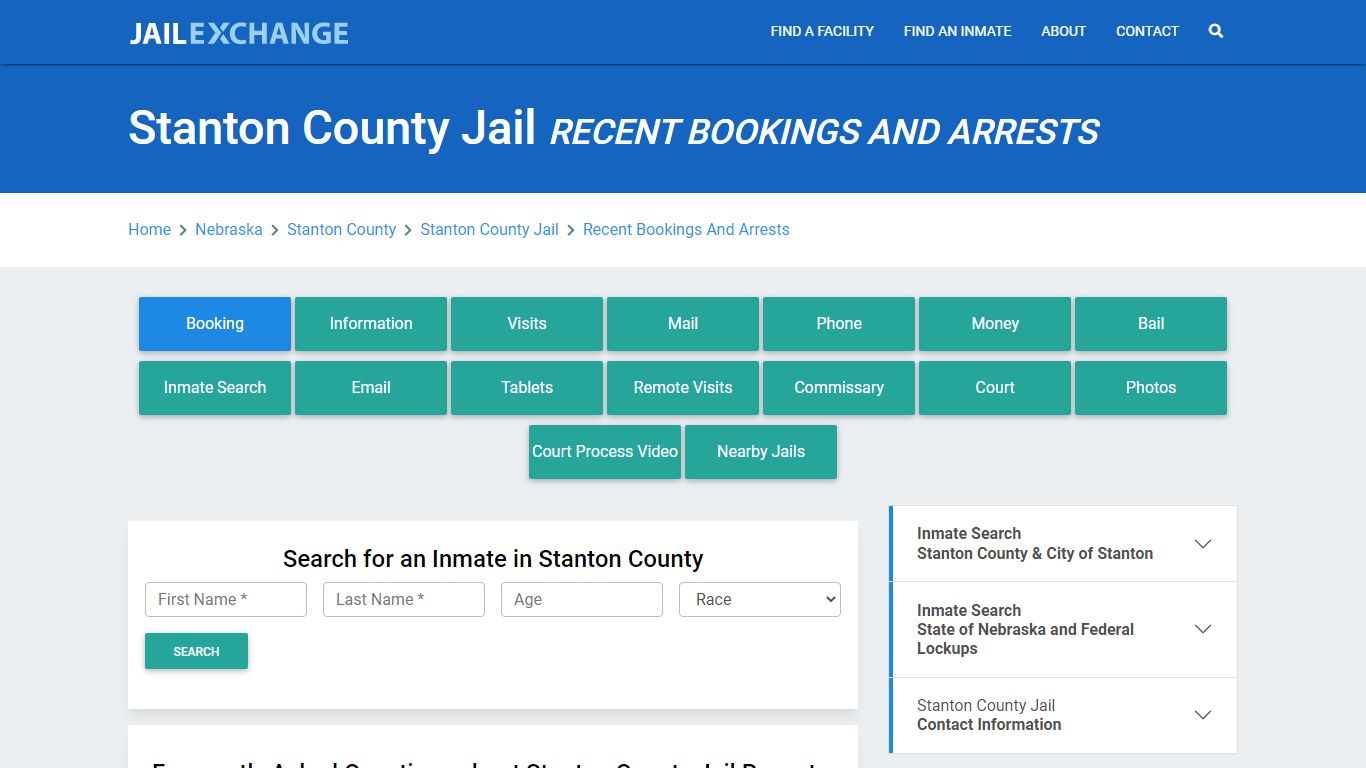 Stanton County Jail NE Recent Arrests and Bookings - Jail Exchange